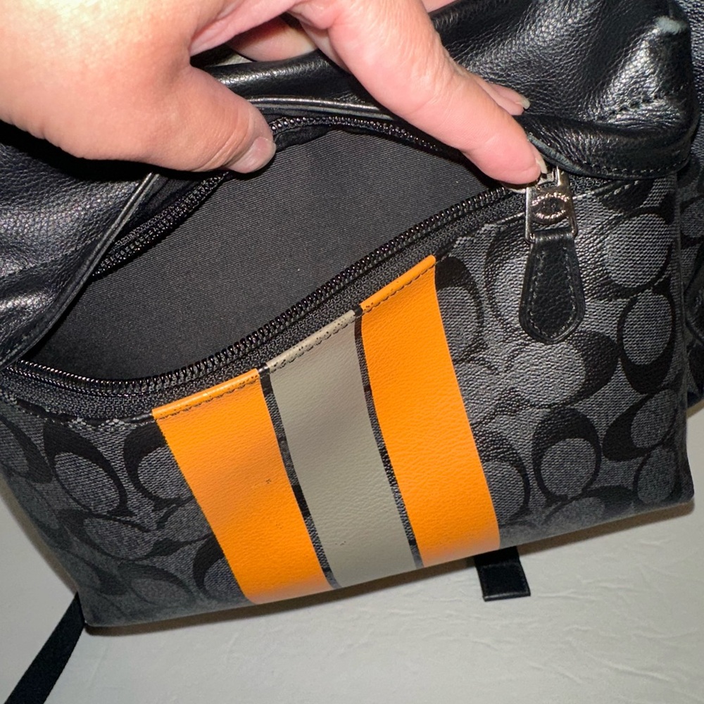 Coach Men's West Backpack In Signature Canvas VARSITY CHARCOAL & ORANGE - Picture 7 of 17
